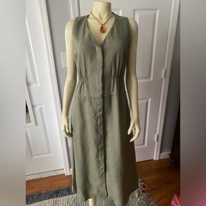 Zara Olive Green Sleeveless Midi Dress Linen blend, 2 packages on the side/SizeM